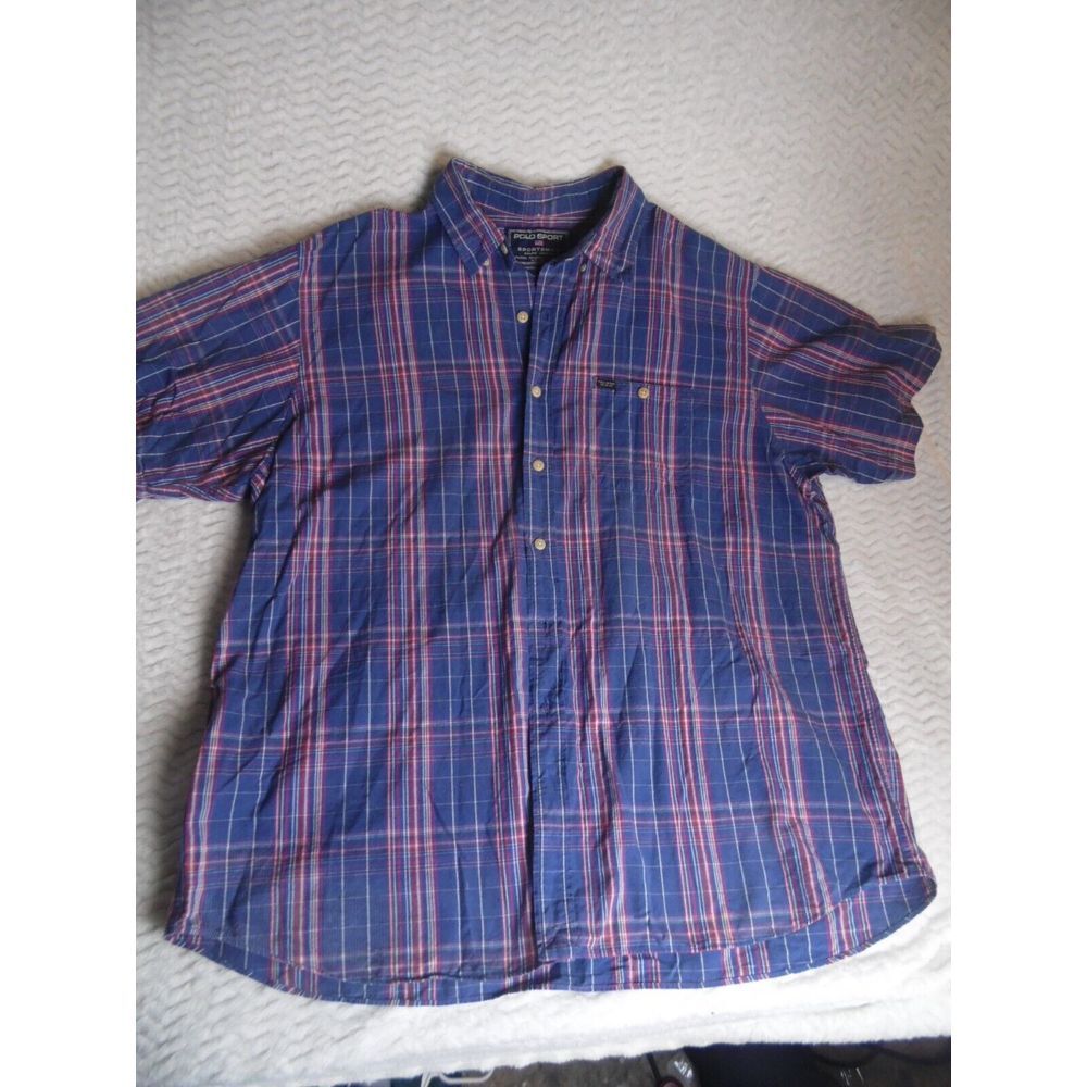 Polo Sport Ralph Lauren Classic Fit Button Up Shirt for Men Size 2XL Blue‎ Plaid